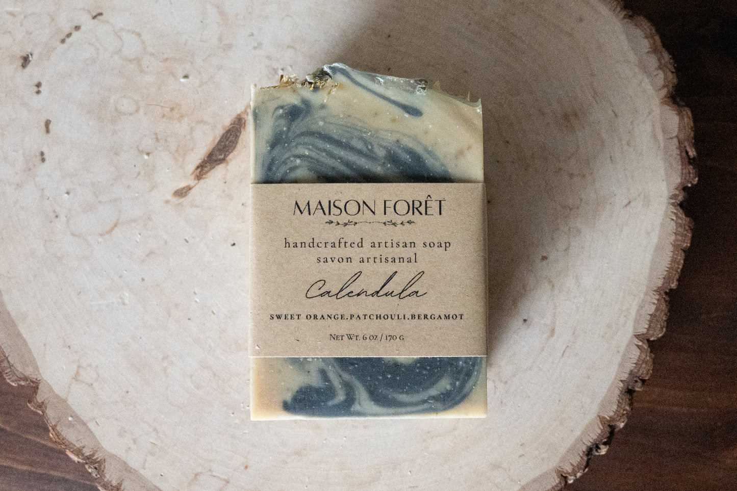 Calendula Soap with Charcoal and Goat Milk – Gentle Detox Bar, Natural Face & Body Soap, Sensitive Skin, Orange Patchouli Bergamot, Handmade