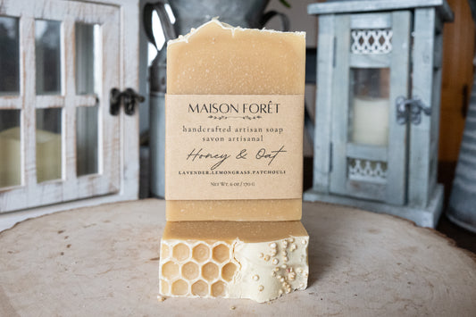 Honey Oat Soap with Shea Butter – Gentle Moisturizing Bar, Sensitive Skin, Natural Face and Body Soap, Lavender Bergamot Patchouli